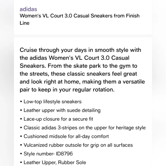 Adidas Women's Court 3.0 Casual Sneakers - Picture 6 of 6